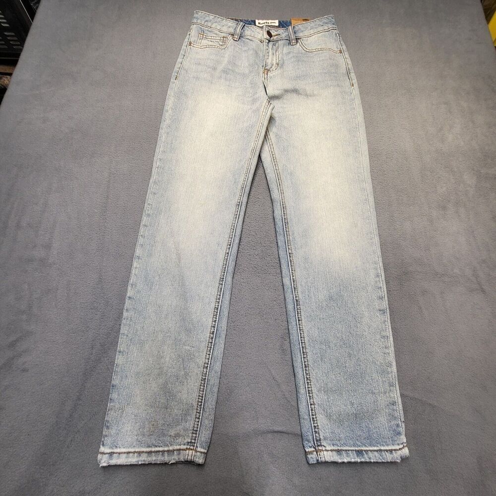 NWT Roots Jeans Womens 25 Blue Boyfriend Straight Leg Distressed Denim